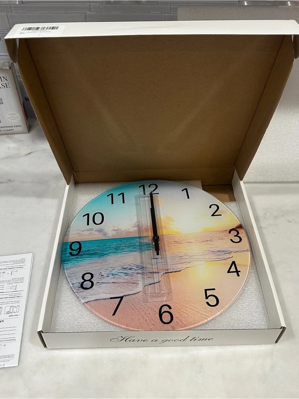Coastal Beach Scene Wall Clock in Blue and Peach